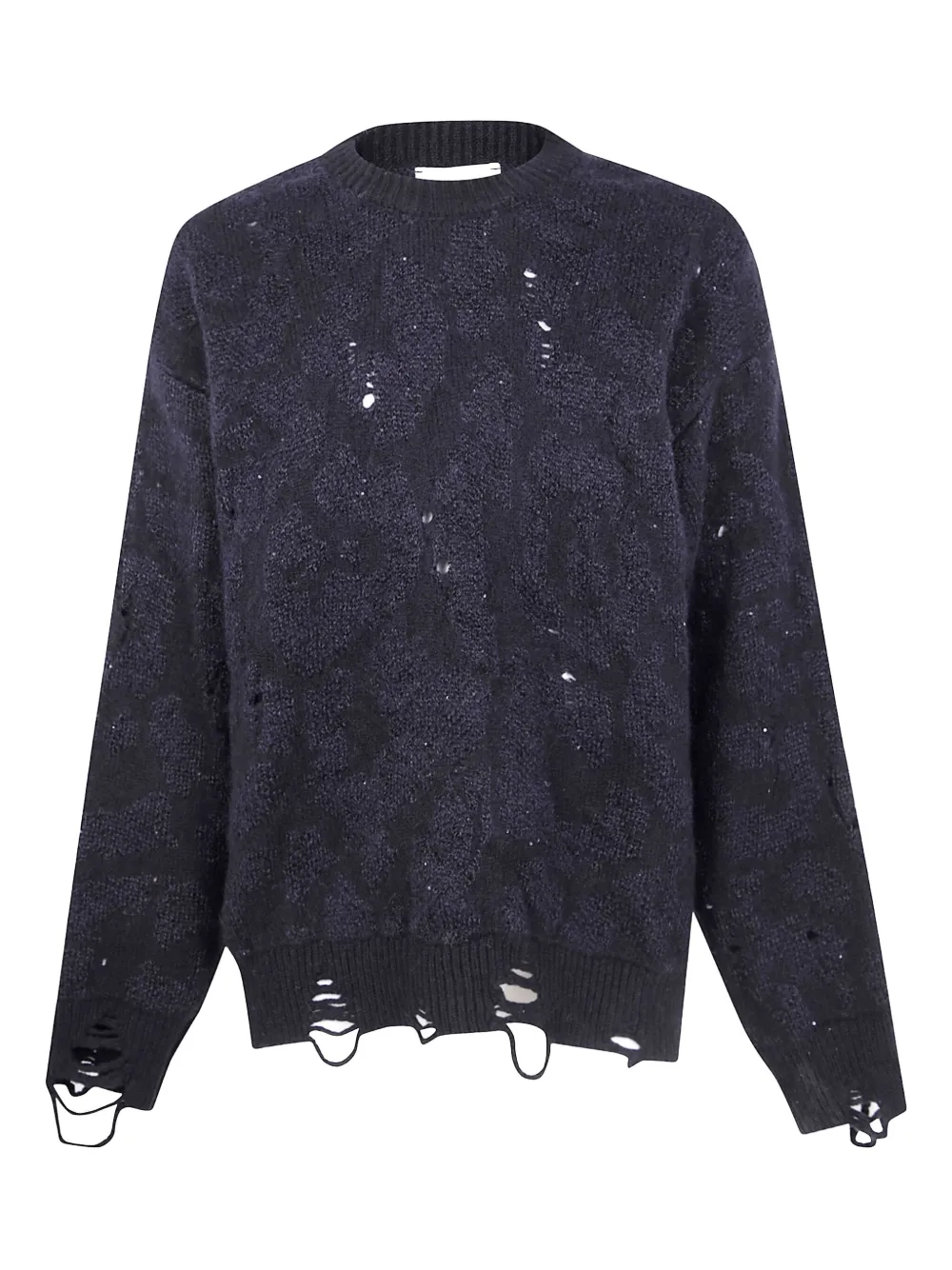 Laneus leopard-pattern distressed sweater - Blue