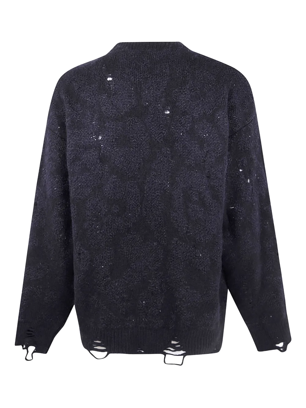 Laneus Gerafelde trui met luipaardprint - Blauw