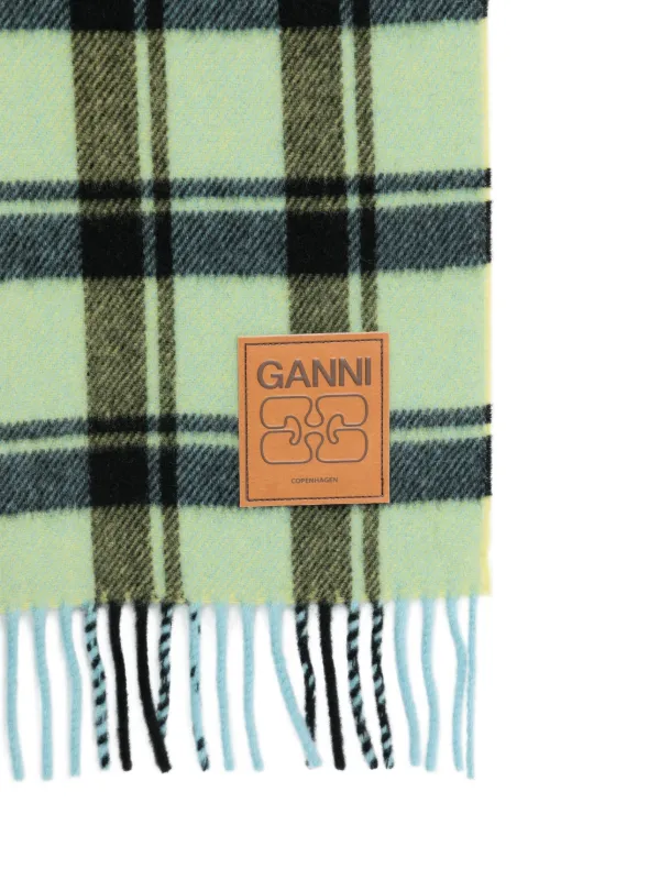 GANNI チェック柄マフラー ライトグリーン GANNI チェック フリンジ スカーフ | グリーン | FARFETCH JP