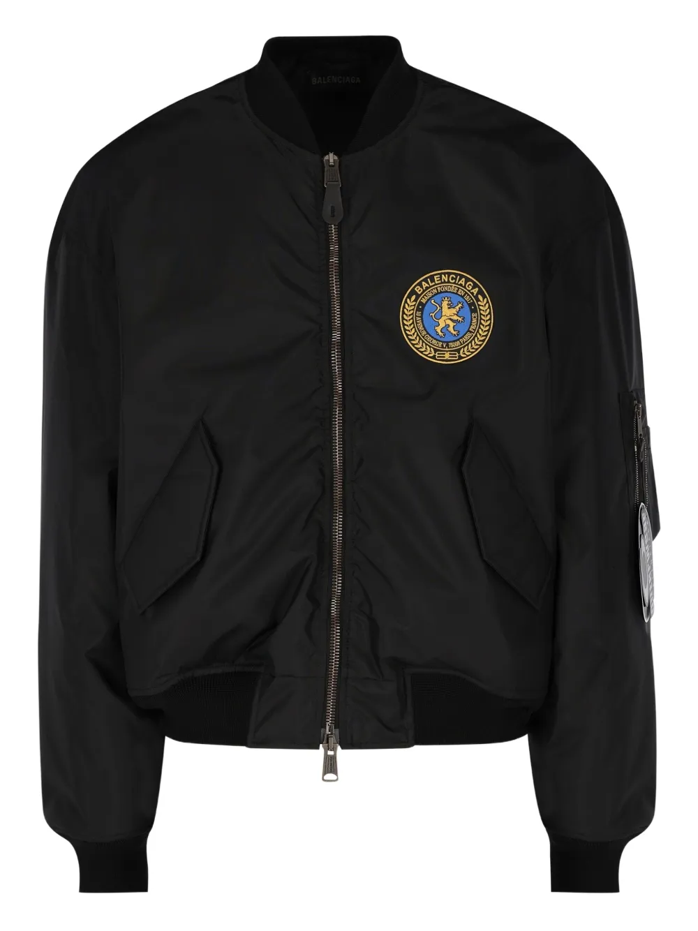 Balenciaga Large Fit Bomber Jacket With Uniform Patch In Black