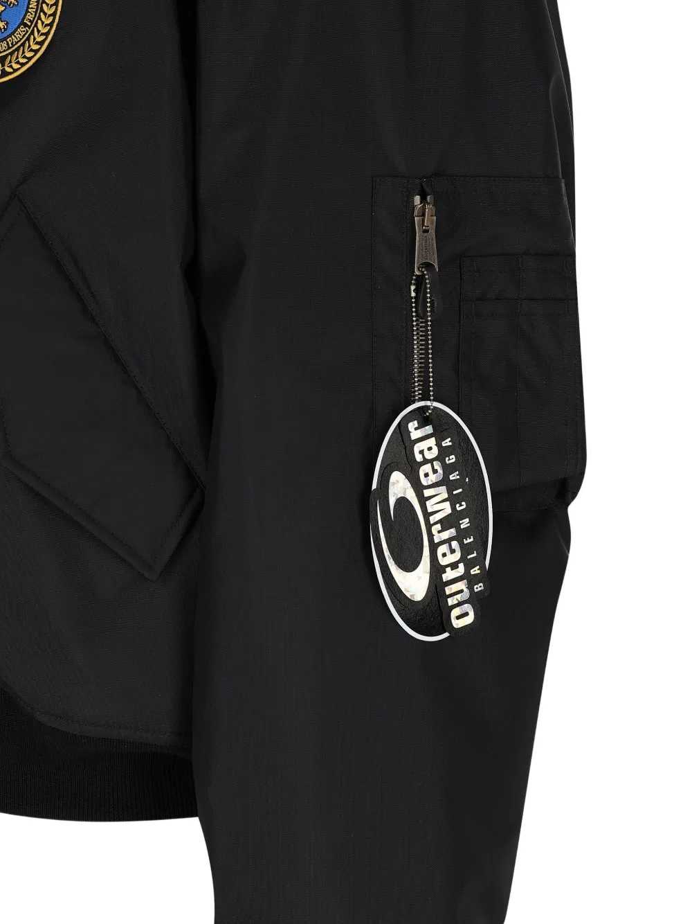 Balenciaga Large Fit Bomber Jacket With Uniform Patch In Black