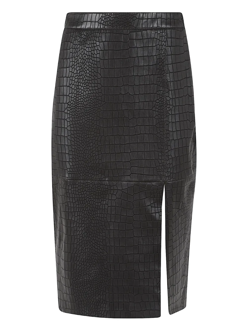 Enes Midi-rok met krokodillen-reliëf en split - Zwart