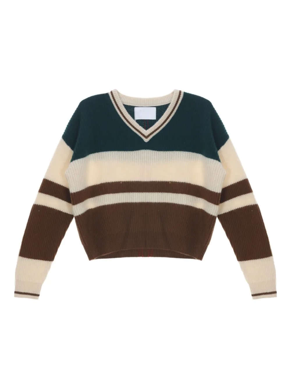 CUDDLEUP V领拼色毛衣 | 绿色 | Image 1