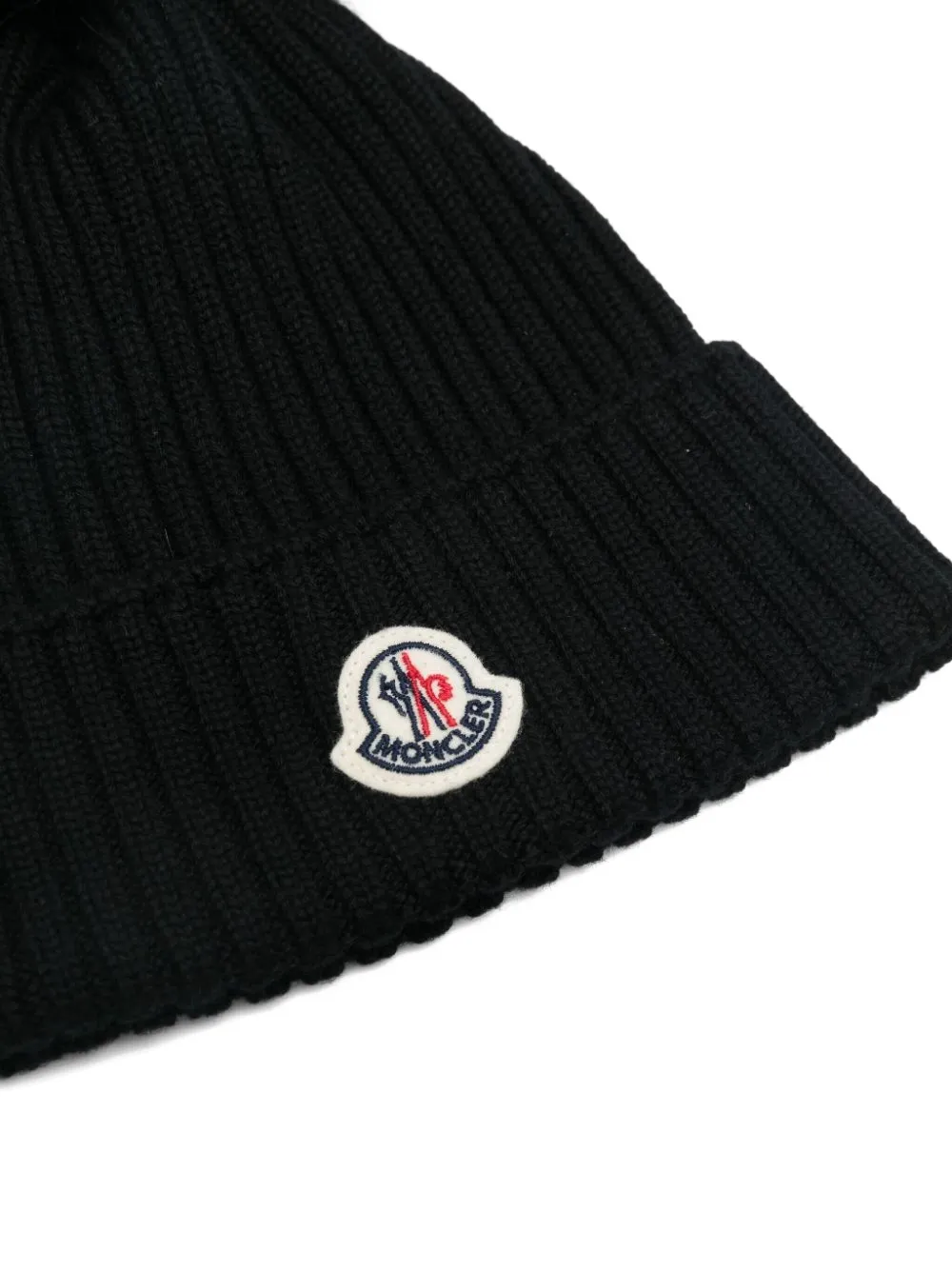 Moncler Enfant Hoed met logopatch en pompon - Zwart