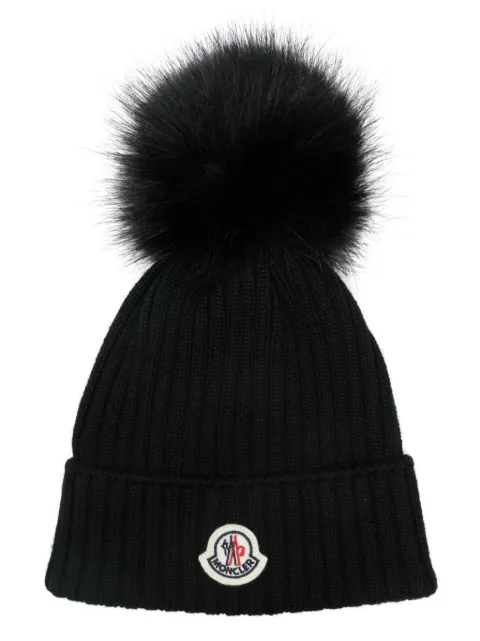 Moncler Enfant pom-pom logo patch hat