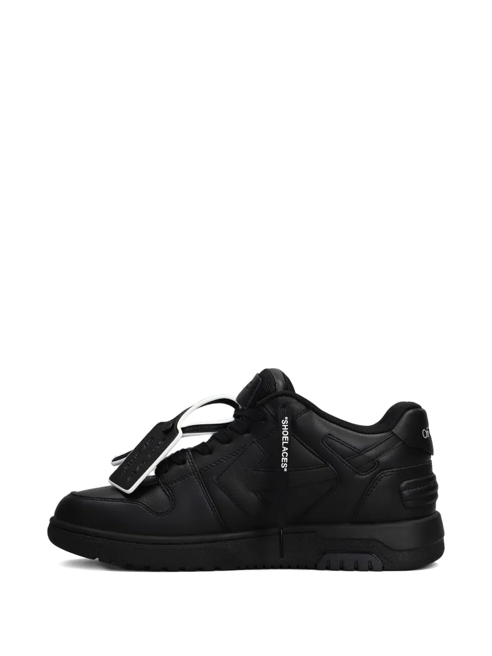 Off-white Out Of Office Black Low Top Sneakers With Arrow Patch In Leather Man In Black