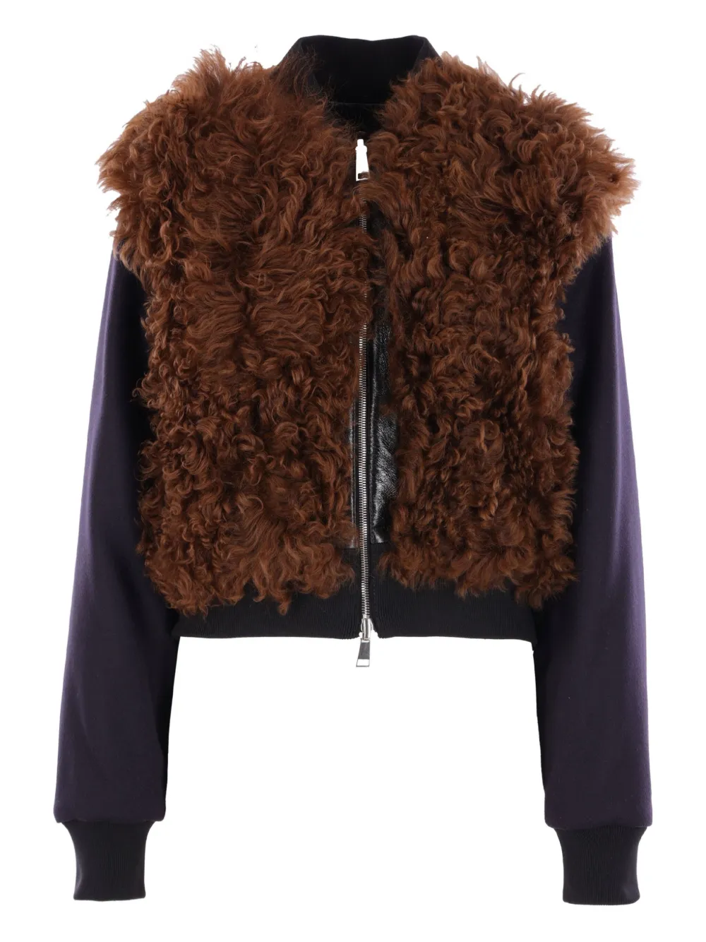 Plan C Shearling Zip Jacket In Brown