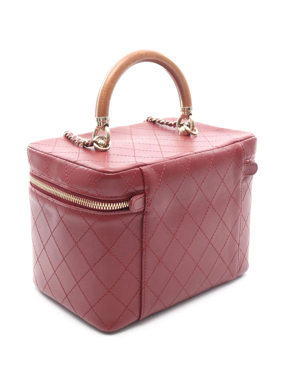 Pre-owned Chanel 2018-2019 Large Cc Stitched Lambskin Knock On Wood Vanity Bag Satchel In Red