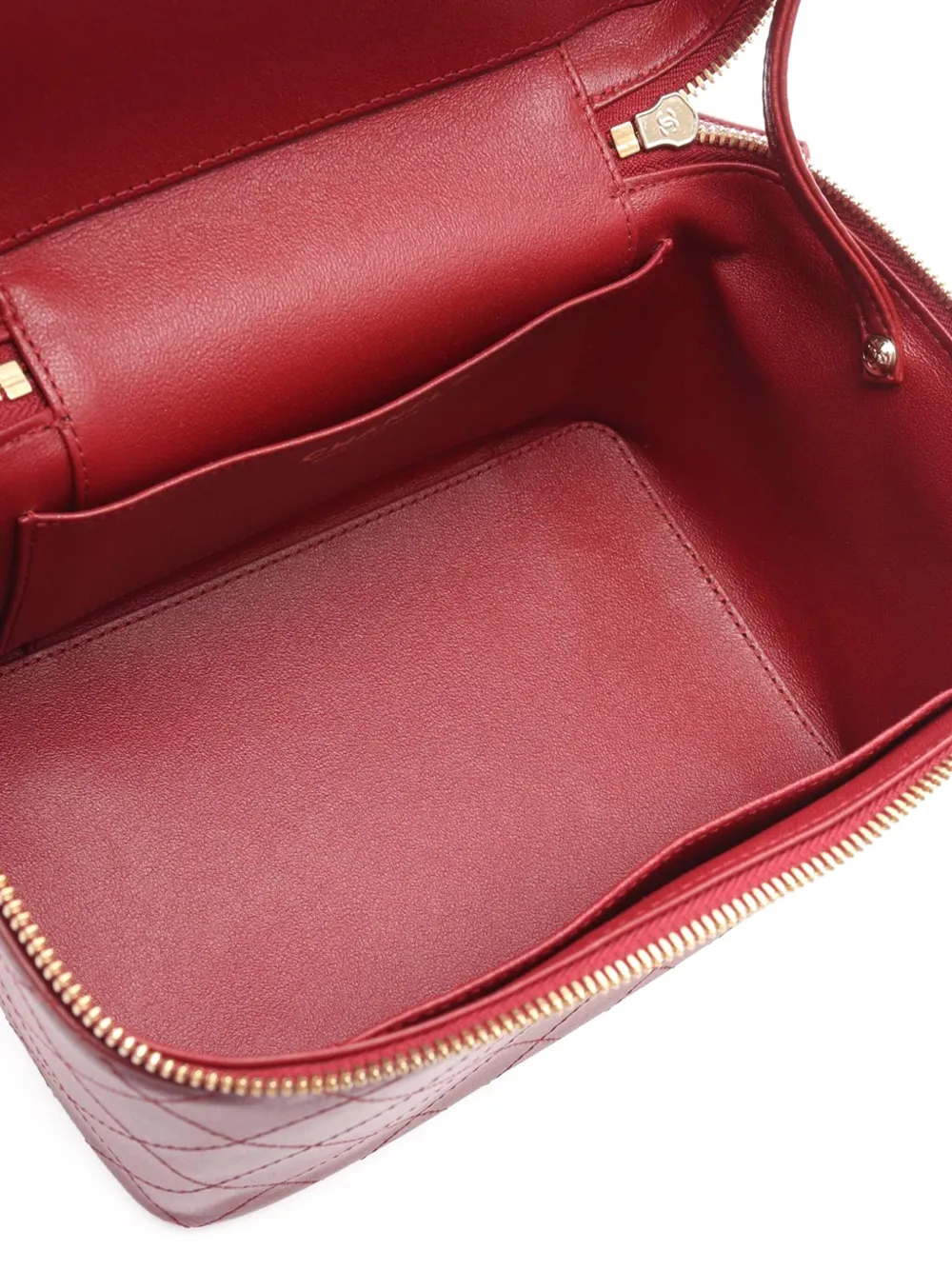 Pre-owned Chanel 2018-2019 Large Cc Stitched Lambskin Knock On Wood Vanity Bag Satchel In Red