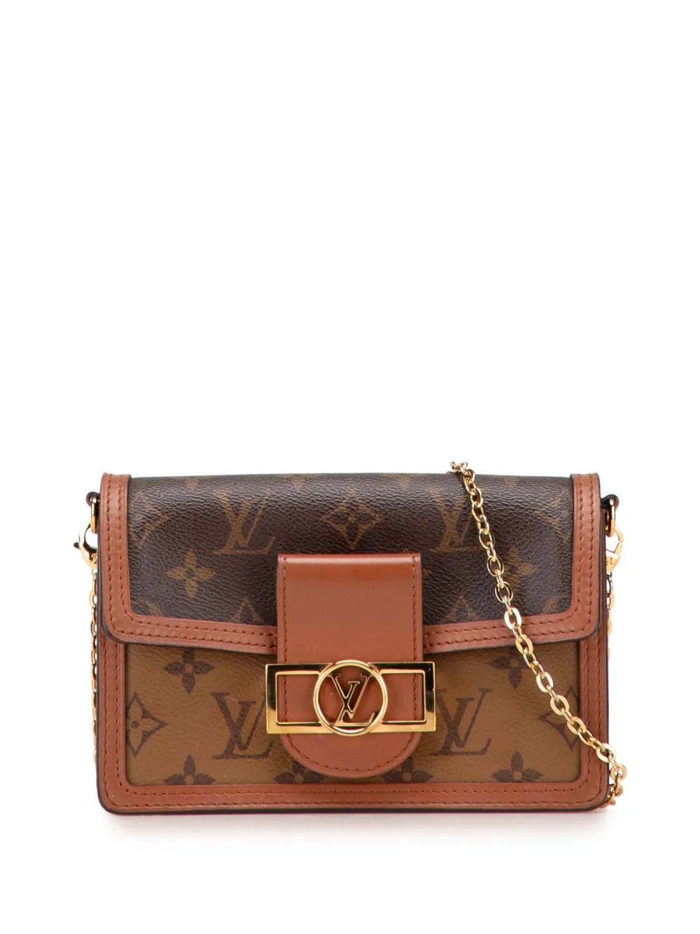 Click to view more detailed imagery on our partner's website Pre-owned Louis Vuitton 2021-2025 Monogram Reverse Dauphine Wallet On Chain Crossbody Bag In Brown