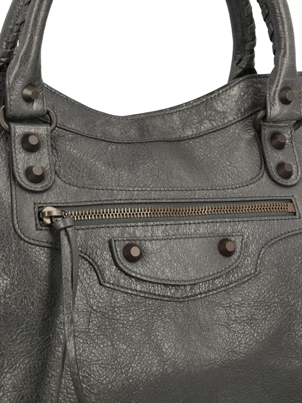 Balenciaga Le City Medium Crinkled Leather Top-handle Bag In Gray