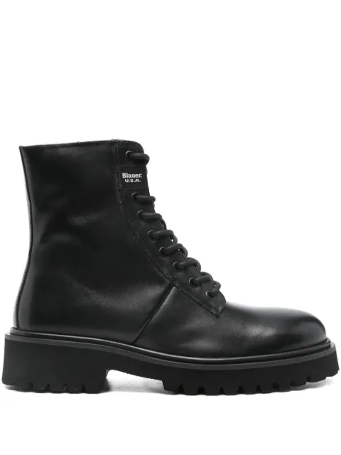 Blauer lace-up leather biker boots