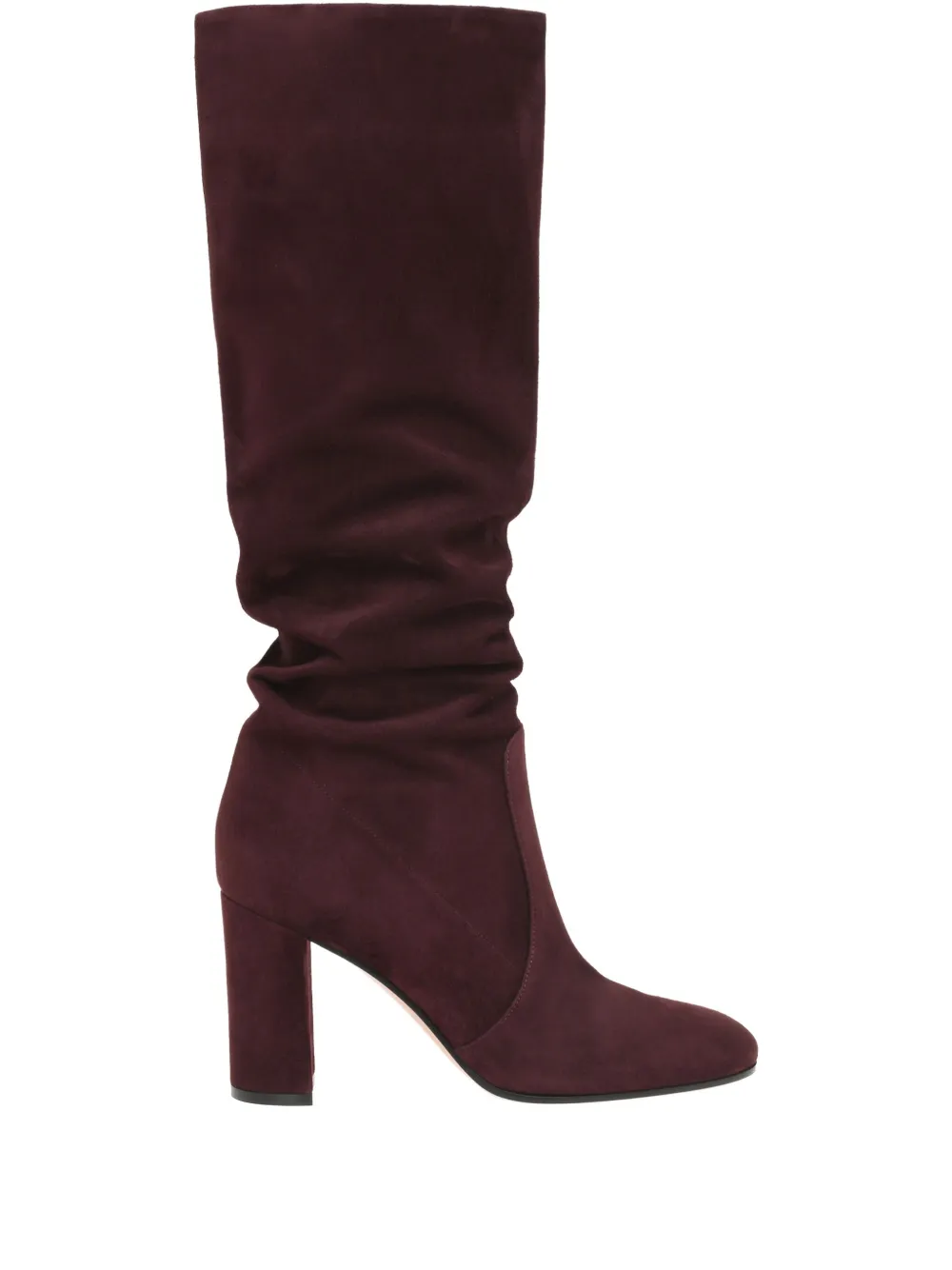 Gianvito Rossi 85mm Glen Ruched Block-heel Knee-high Boots In Brown