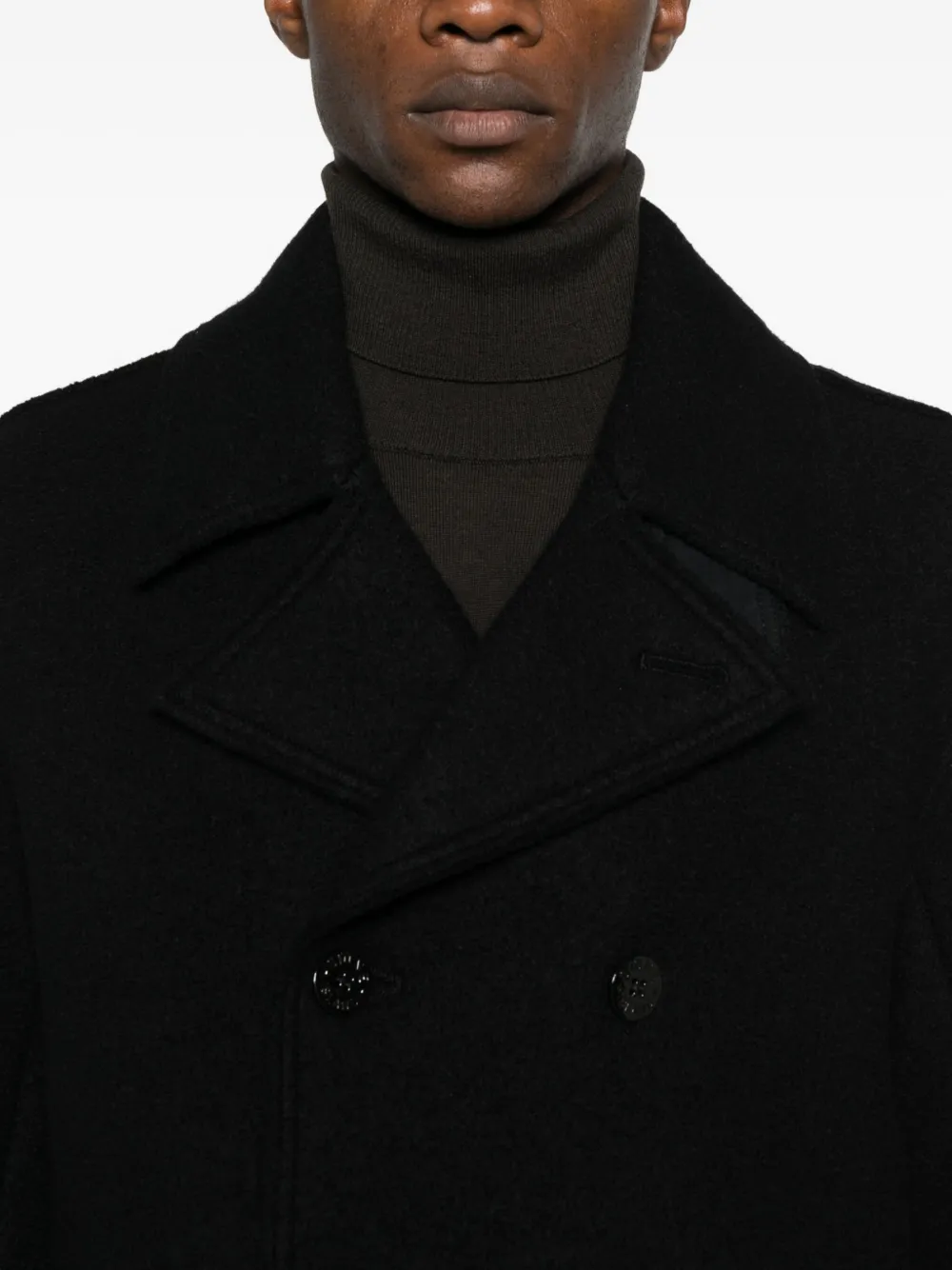 Stone Island Wool Peacoat In Black