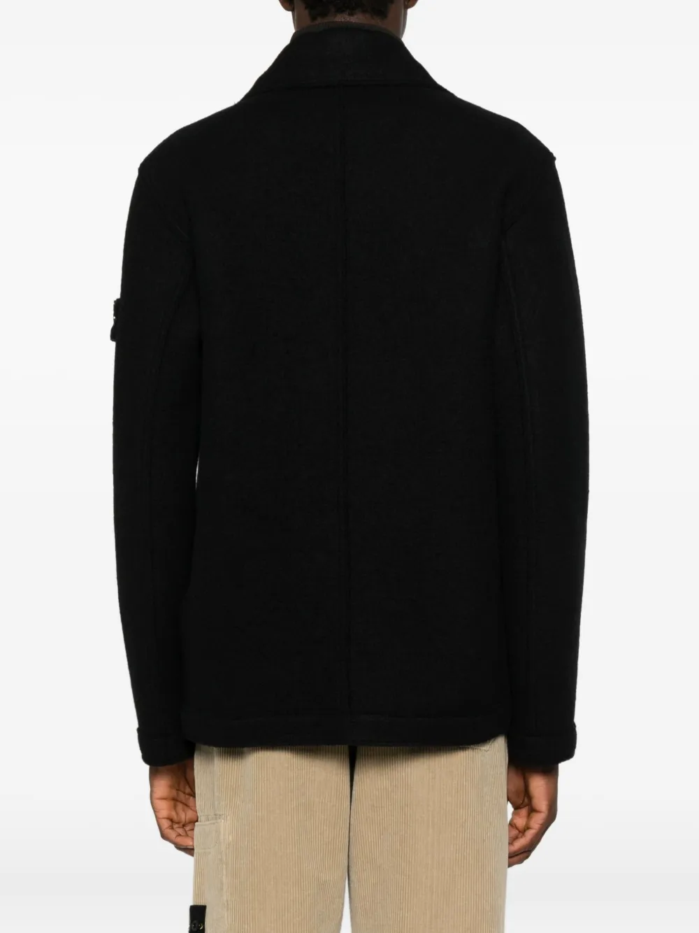 Stone Island Wool Peacoat In Black