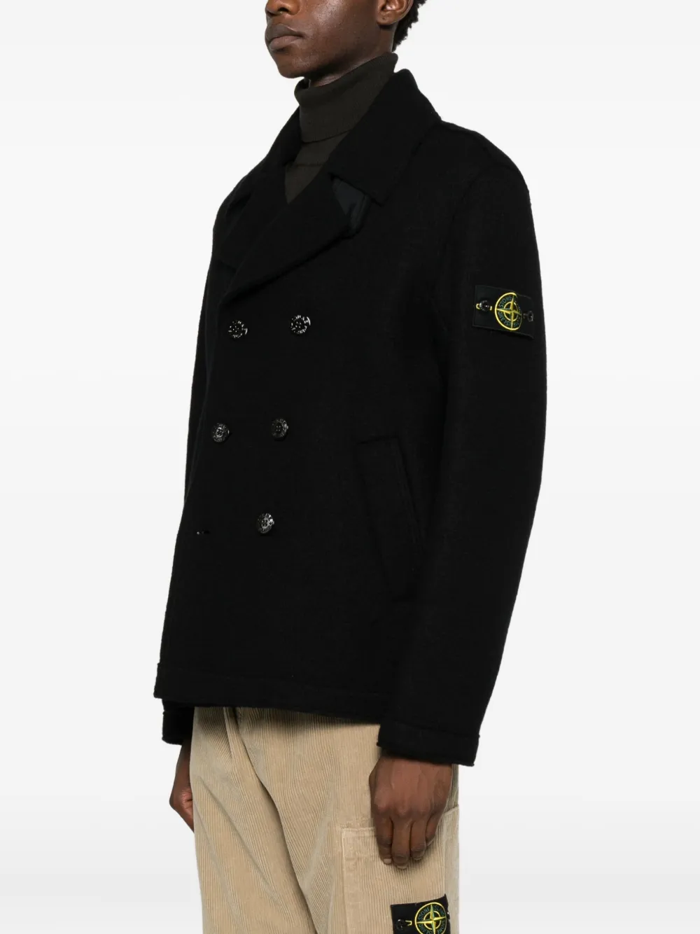 Stone Island Wool Peacoat In Black