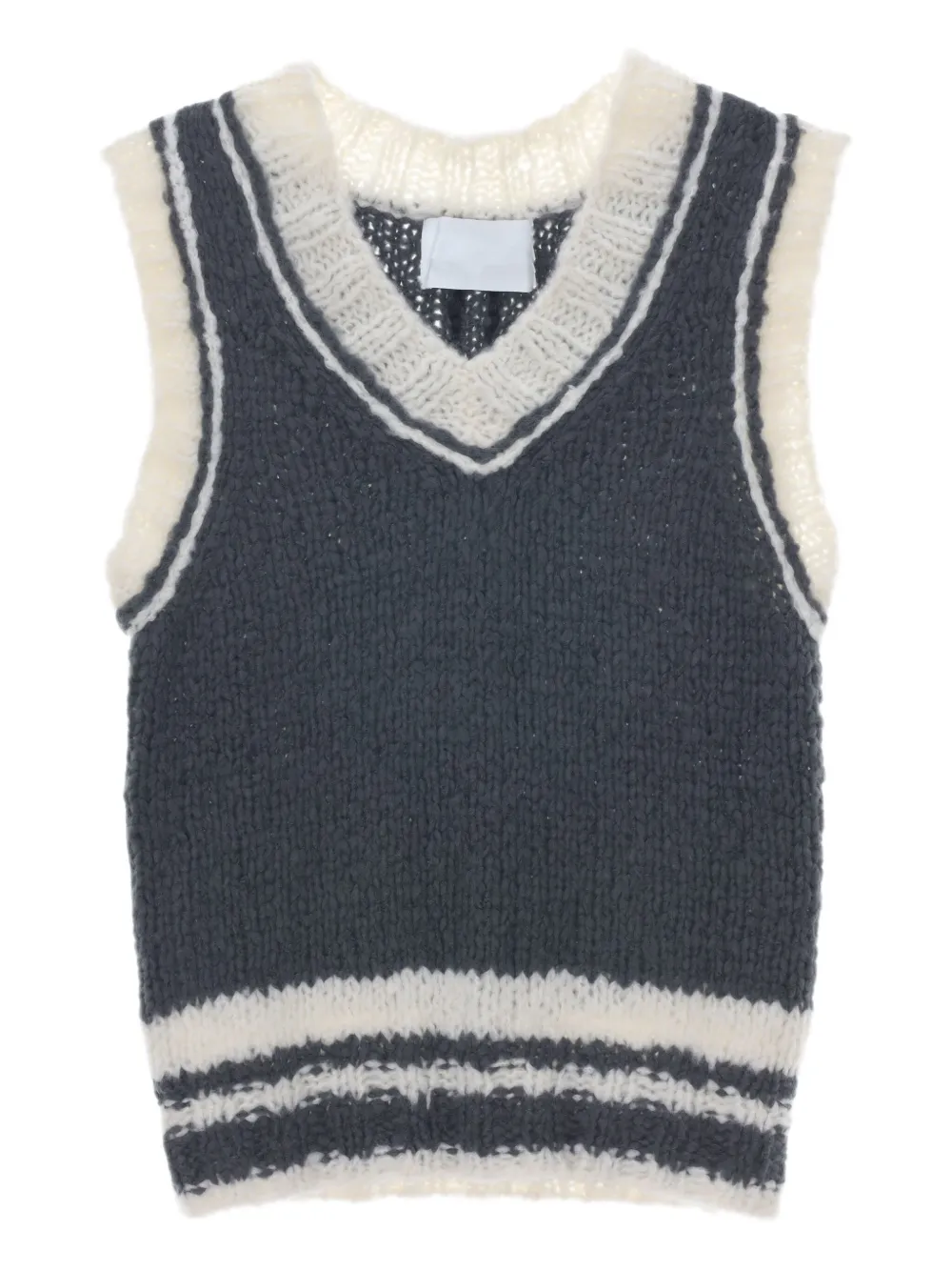 CUDDLEUP 条纹V领马甲 | 灰色 | Image 1