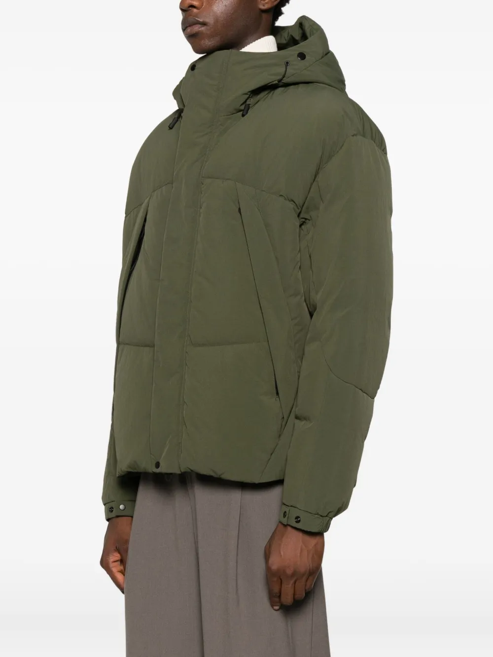 Jg1 Yves Salomon Green Hooded Down Jacket In Green