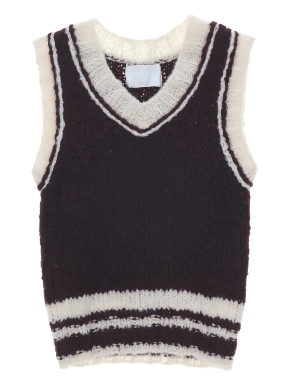 CUDDLEUP 条纹V领马甲 | 红色 | Image 1