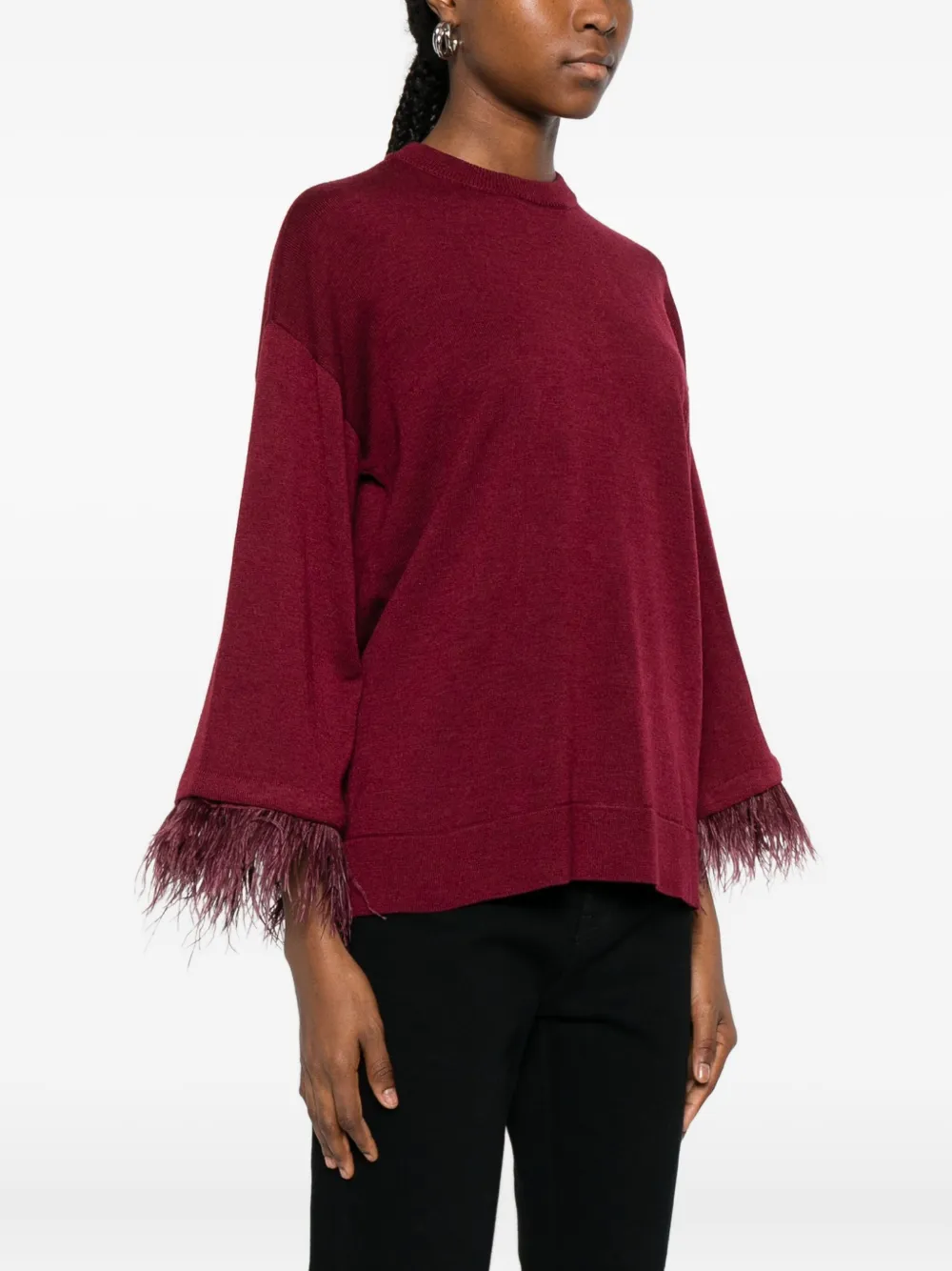Twinset Feather-trim Sweater In Red