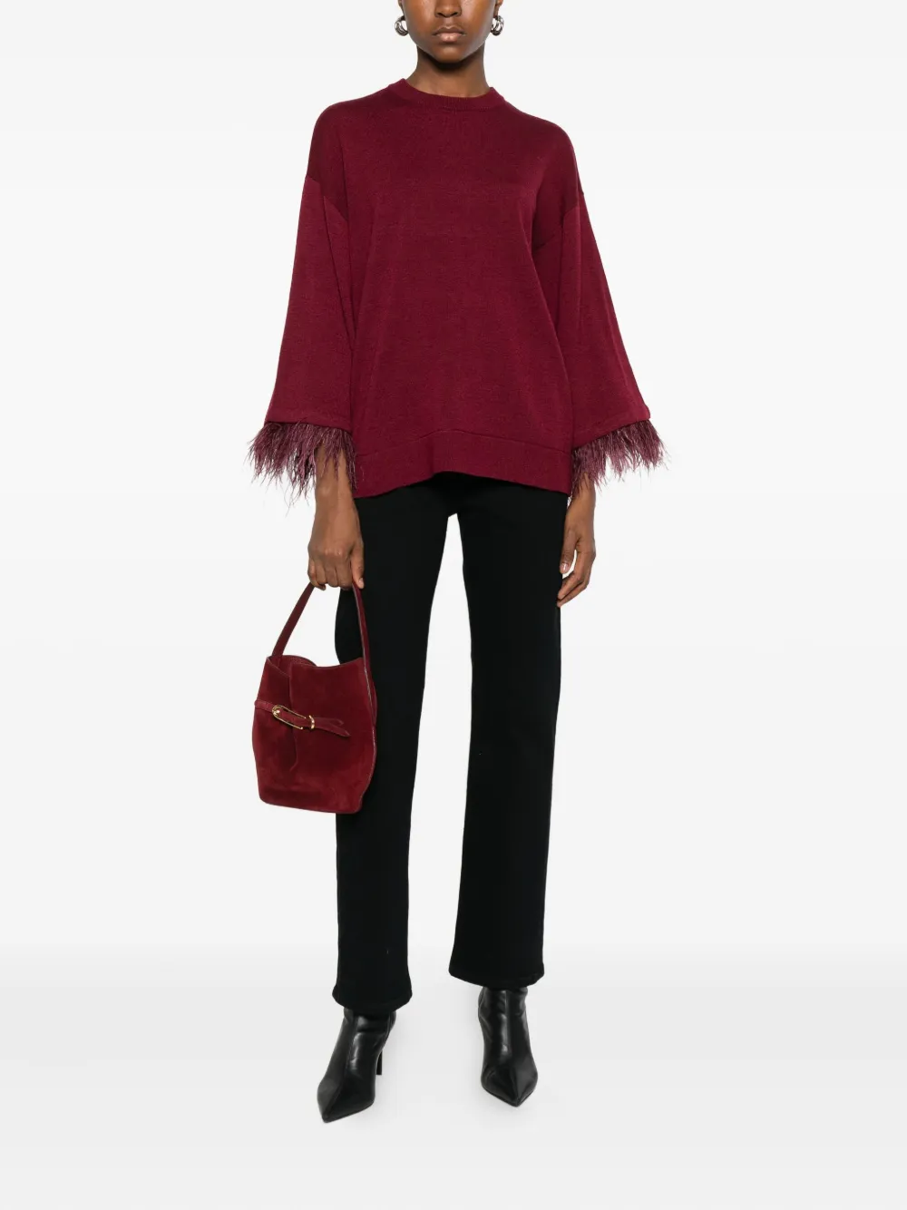 Twinset Feather-trim Sweater In Red
