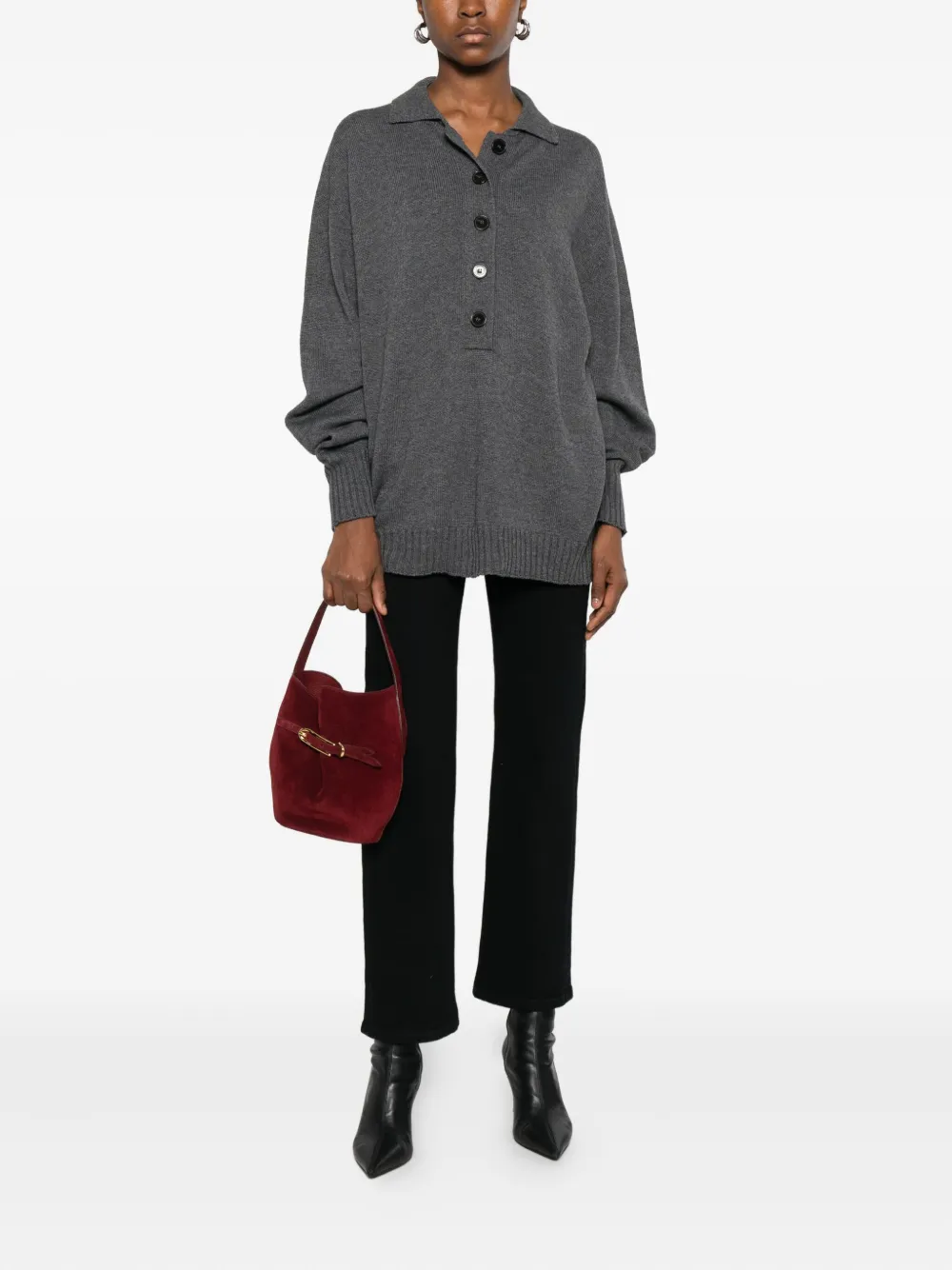 Twinset Buttoned Polo-collar Sweater In Gray