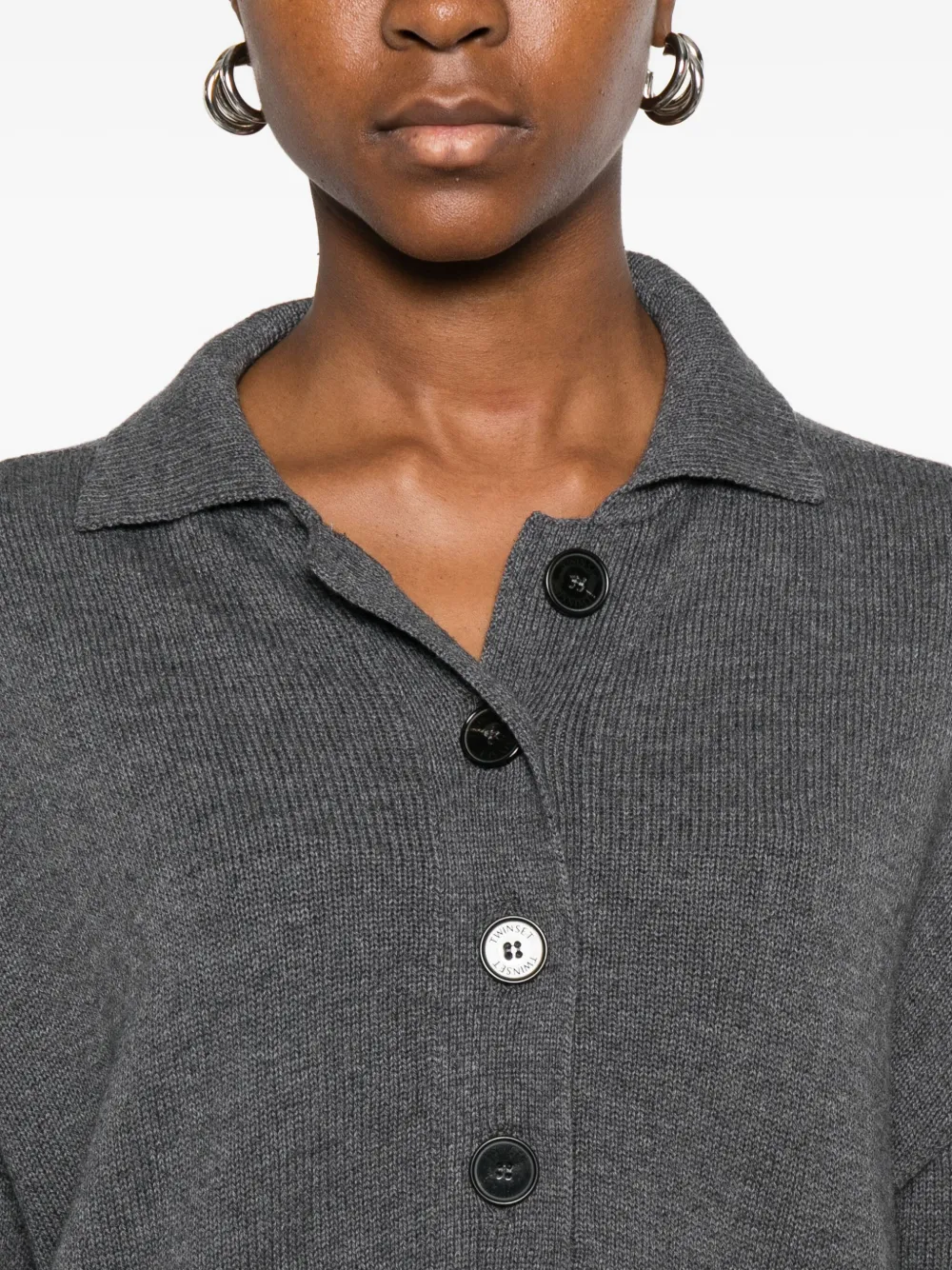 Twinset Buttoned Polo-collar Sweater In Gray