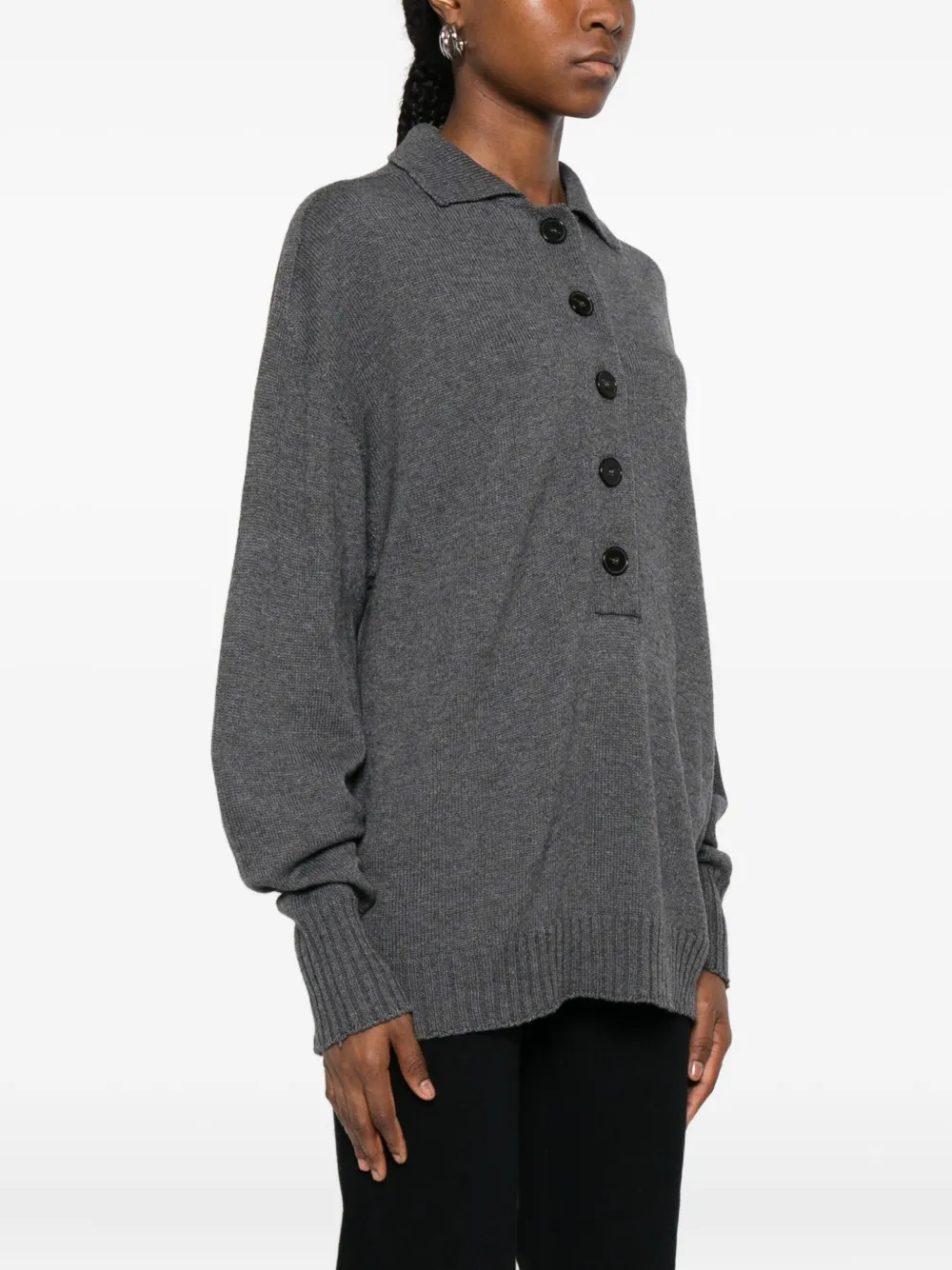 Twinset Buttoned Polo-collar Sweater In Gray