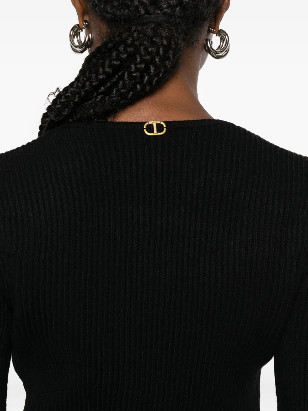 TWINSET Ribgebreide top met V-hals Zwart