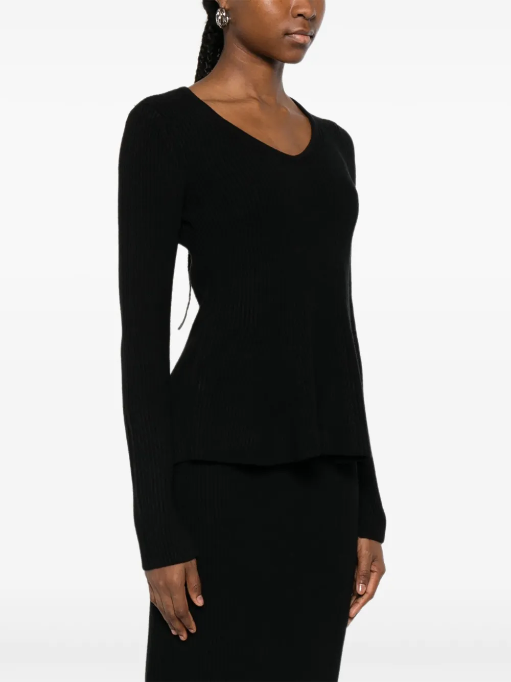 TWINSET Ribgebreide top met V-hals Zwart