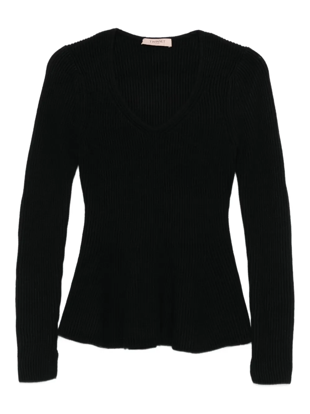 TWINSET top tejido de canalé con cuello en V | negro | Image 1