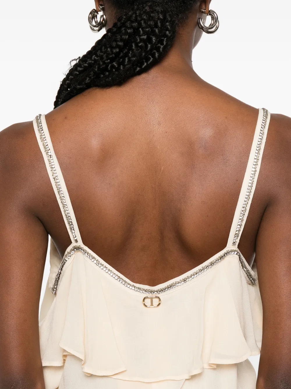 Twinset Ruffled Rhinestone-embellished Top In Neutral