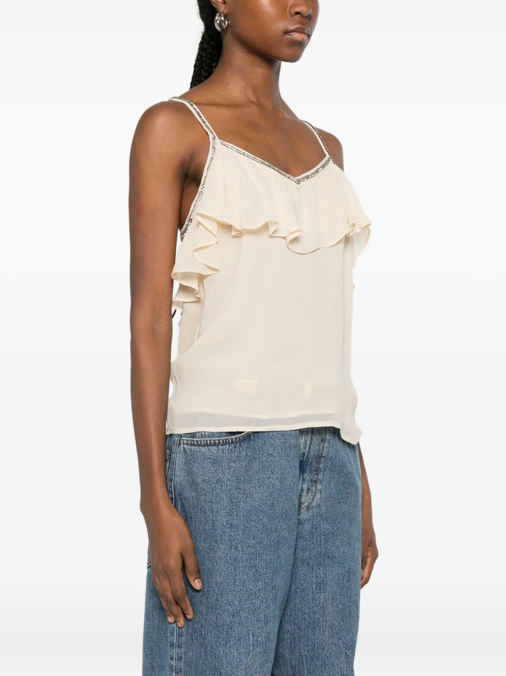 Twinset Ruffled Rhinestone-embellished Top In Neutral