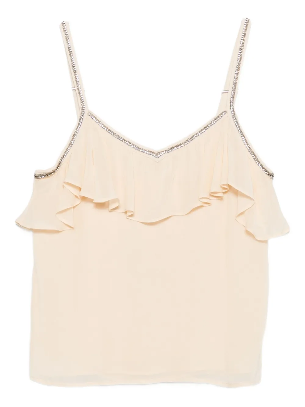 Twinset Ruffled Rhinestone-embellished Top In Neutral