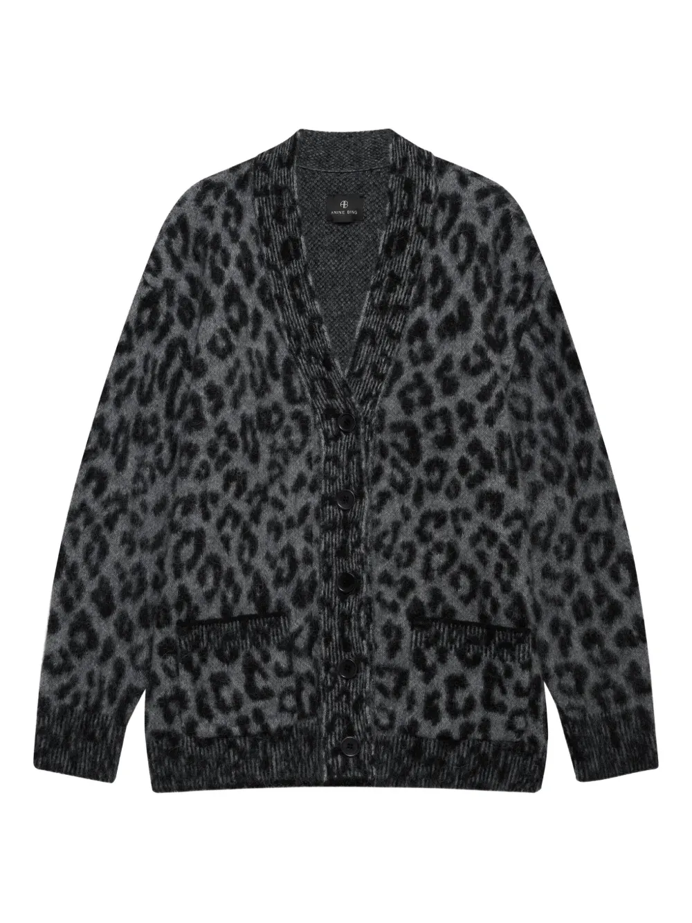 Anine Bing Leopard-pattern Button-up Cardigan In Gray