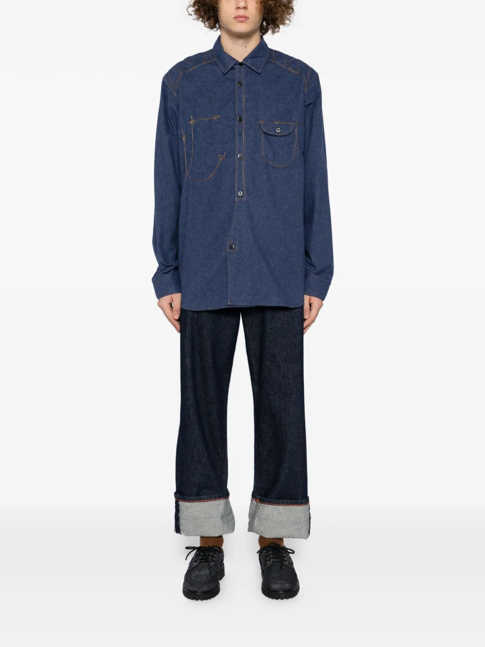 Junya Watanabe stitch-detail shirt - Blauw