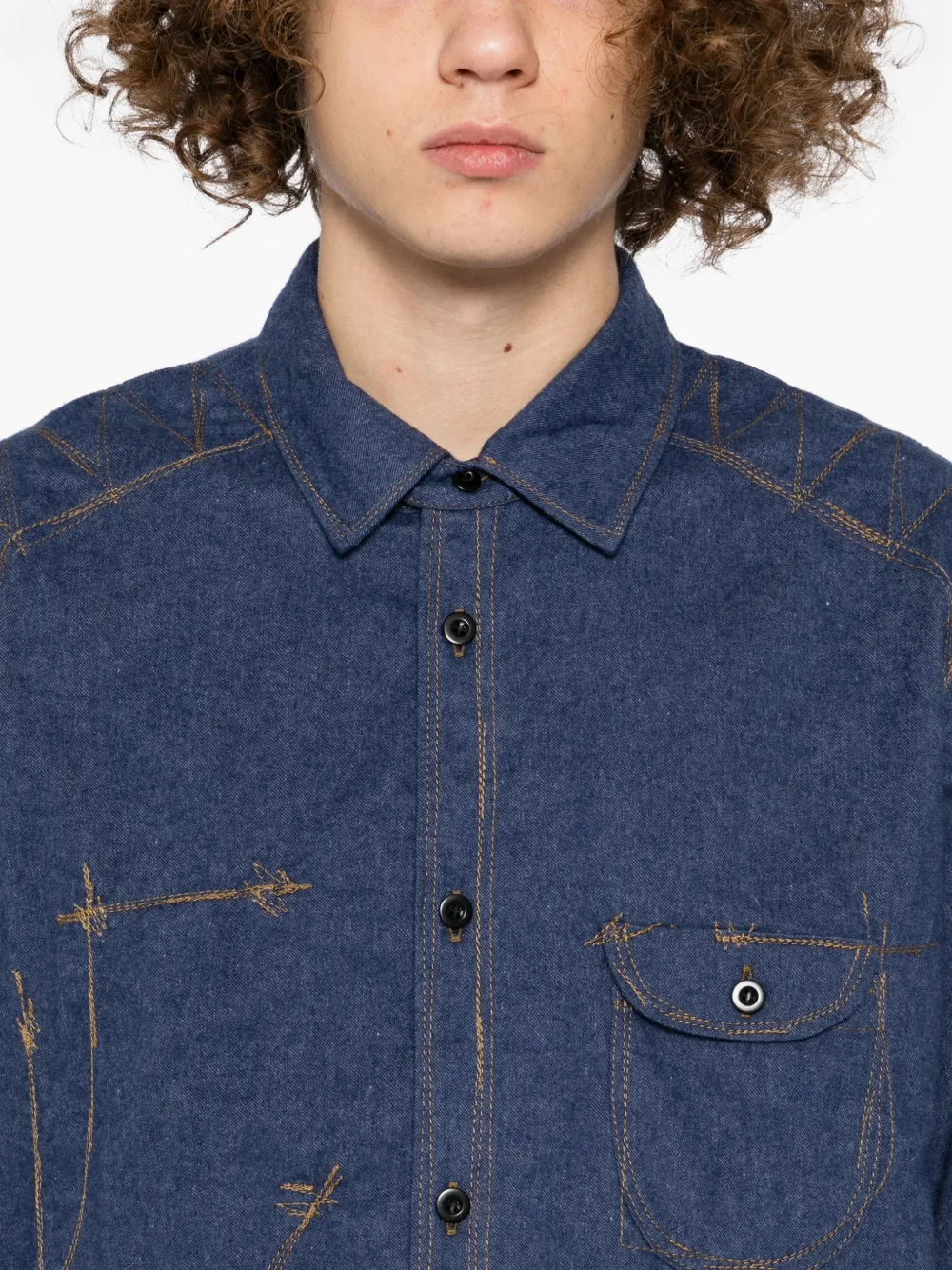 Junya Watanabe Overhemd met stikseldetail Blauw