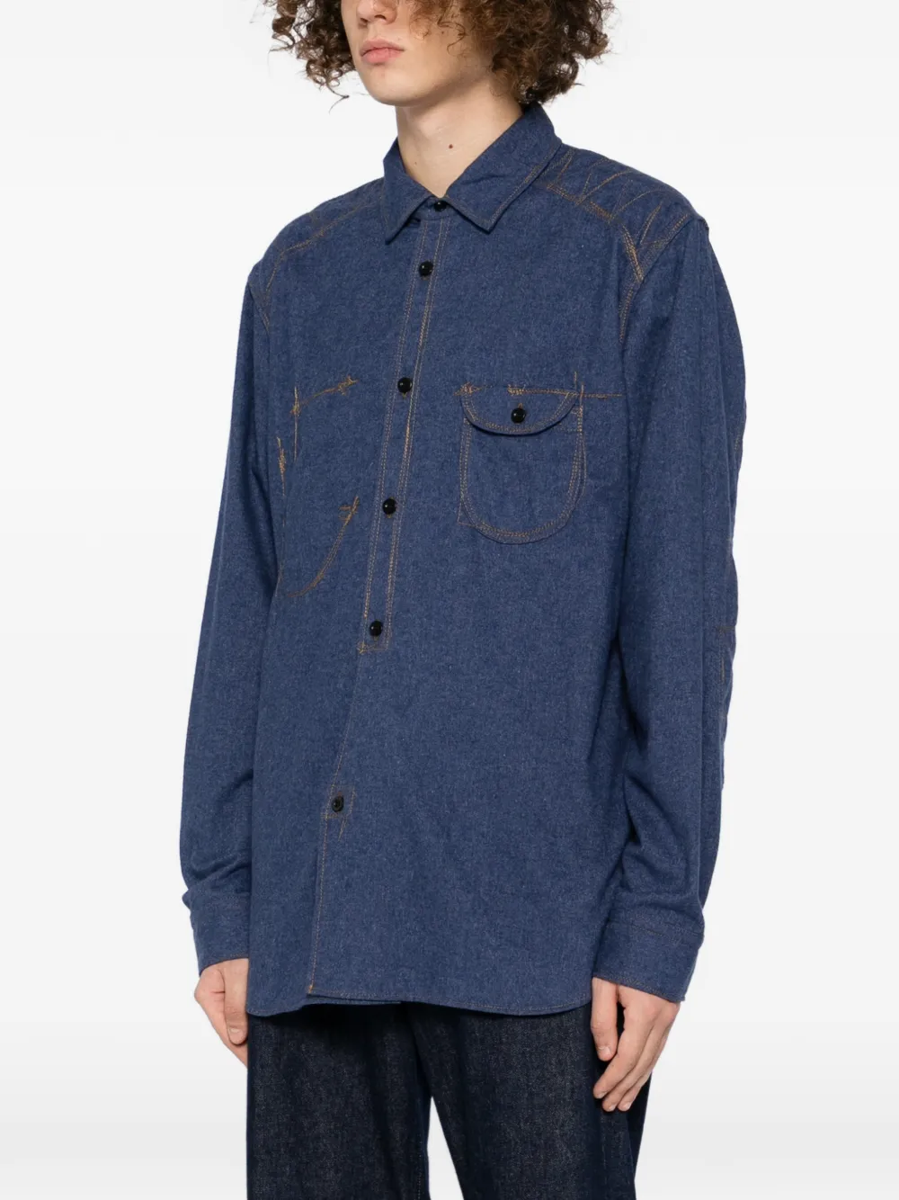 Junya Watanabe Overhemd met stikseldetail Blauw