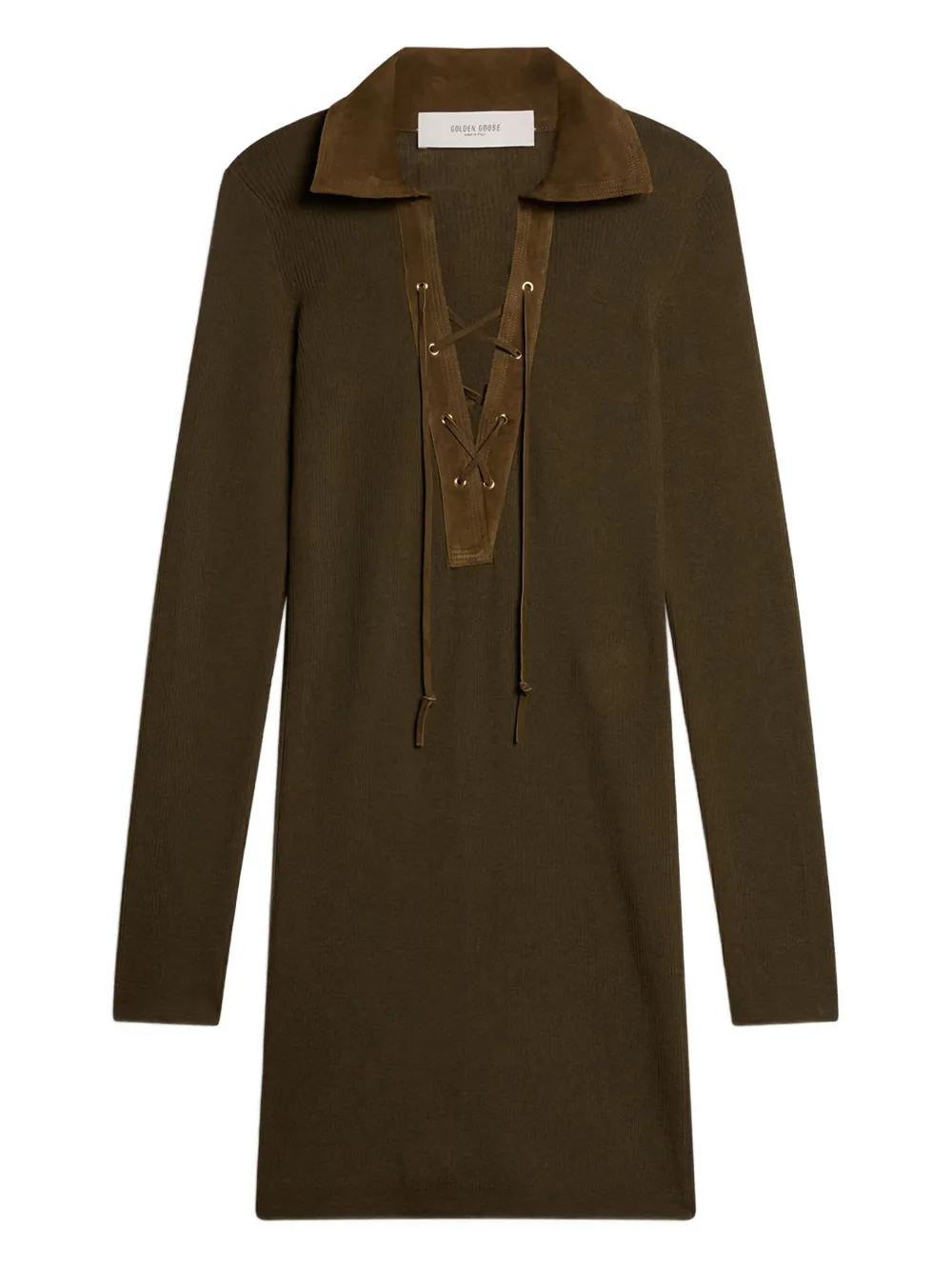 Golden Goose Lace-up Collared Knitted Mini Dress In Green
