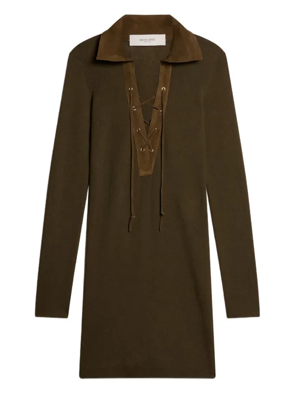 Golden Goose lace-up Collared Knitted Mini Dress | Green | FARFETCH KW