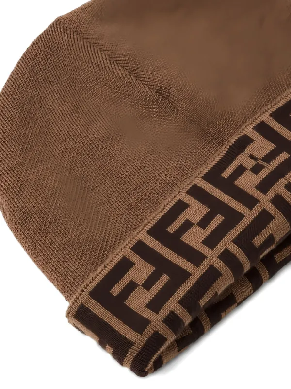 Fendi Kids Virgin Wool Beanie Hat | Brown | FARFETCH ZA