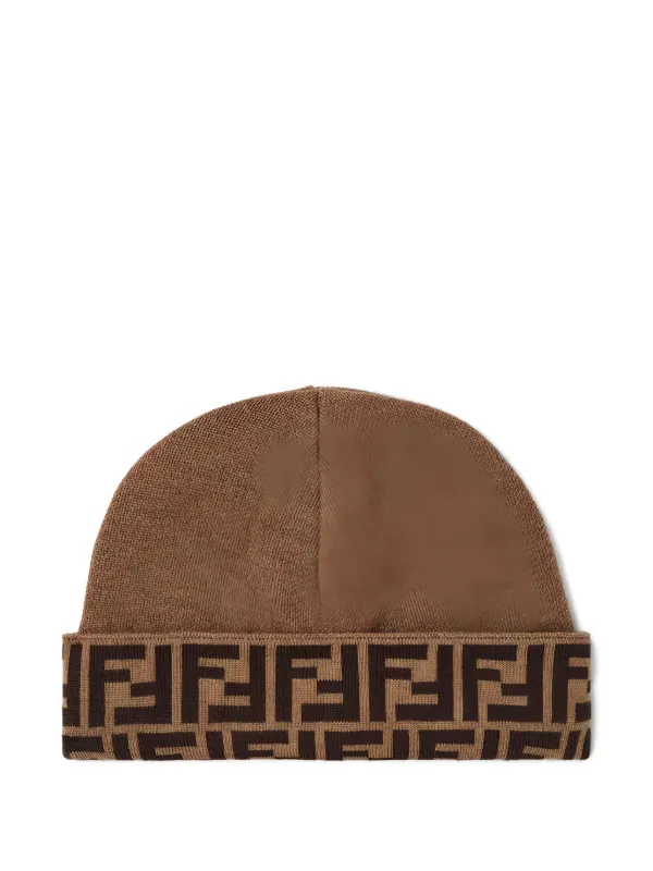 Fendi Kids Virgin Wool Beanie Hat | Brown | FARFETCH ZA
