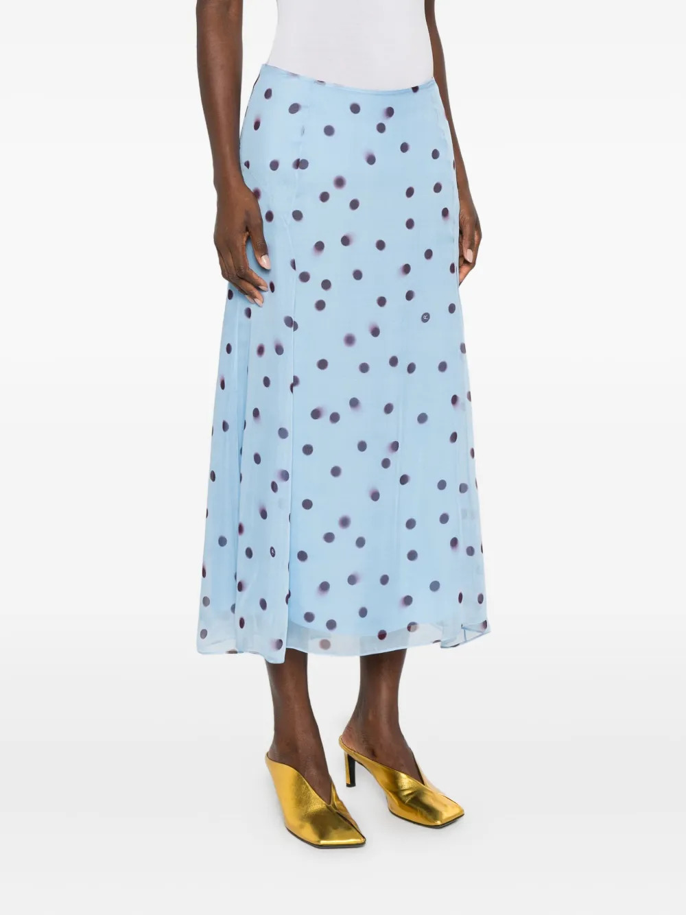 Rochas Polka-dot Silk Skirt In Blue