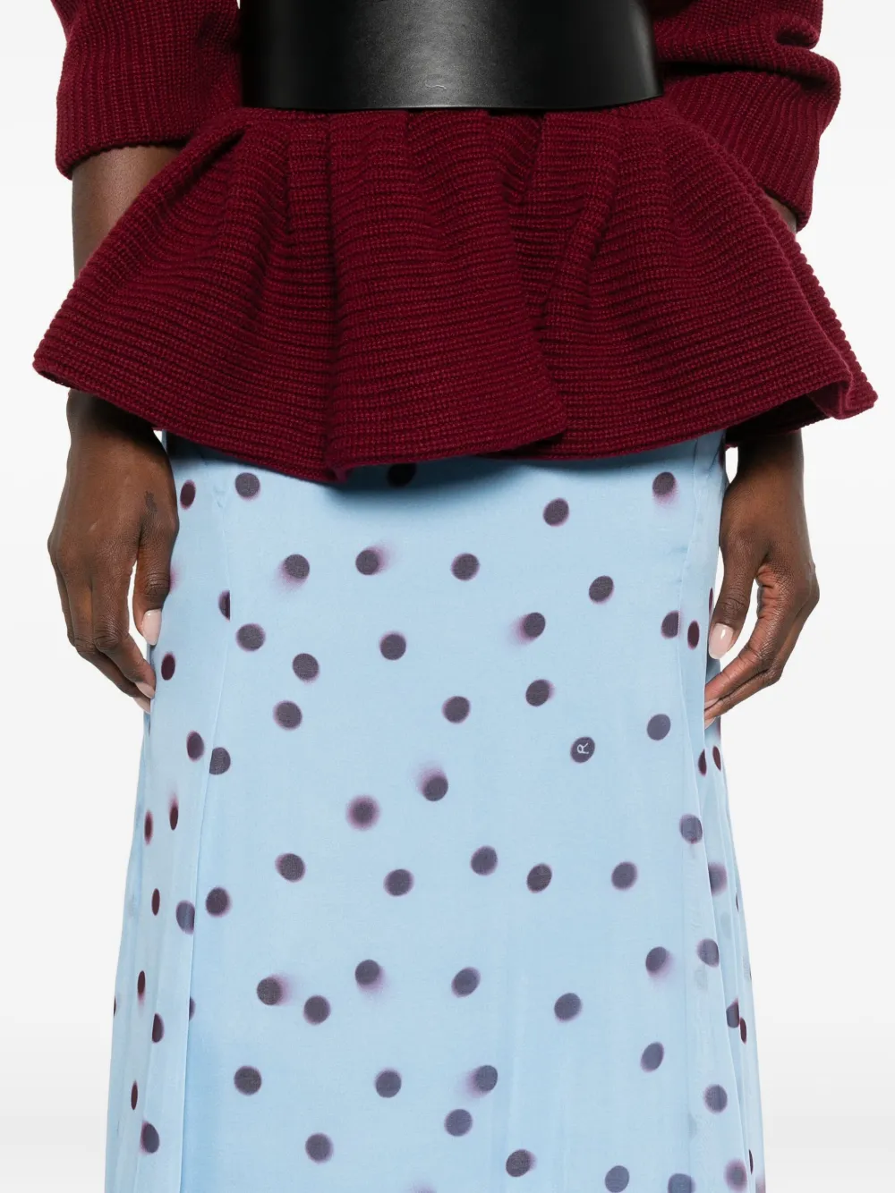 Rochas Polka-dot Silk Skirt In Blue
