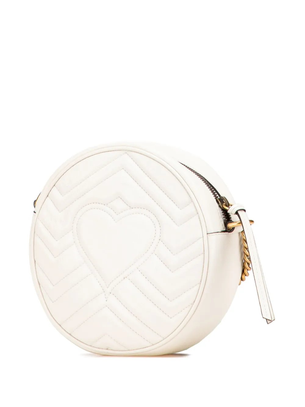 Pre-owned Gucci 2016-2025 Mini Gg Marmont Matelasse Leather Round Crossbody Bag In White