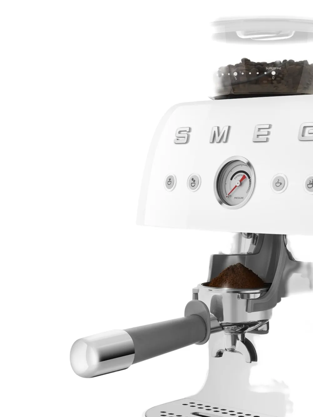 Smeg Manual With Grinder Coffee Machine (44.3cm X 33.4cm) In White