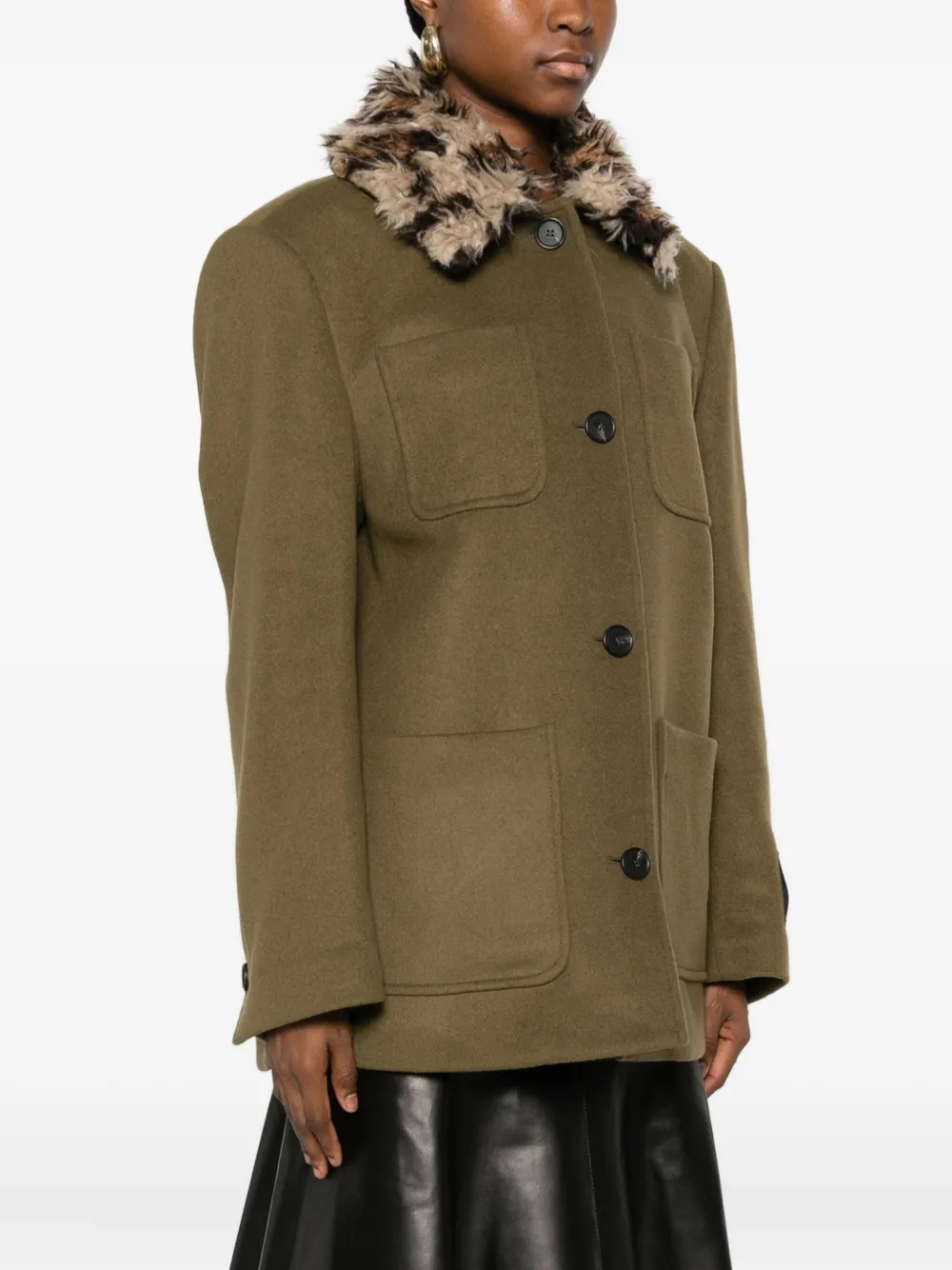 Msgm Faux-fur Collar Coat In Green