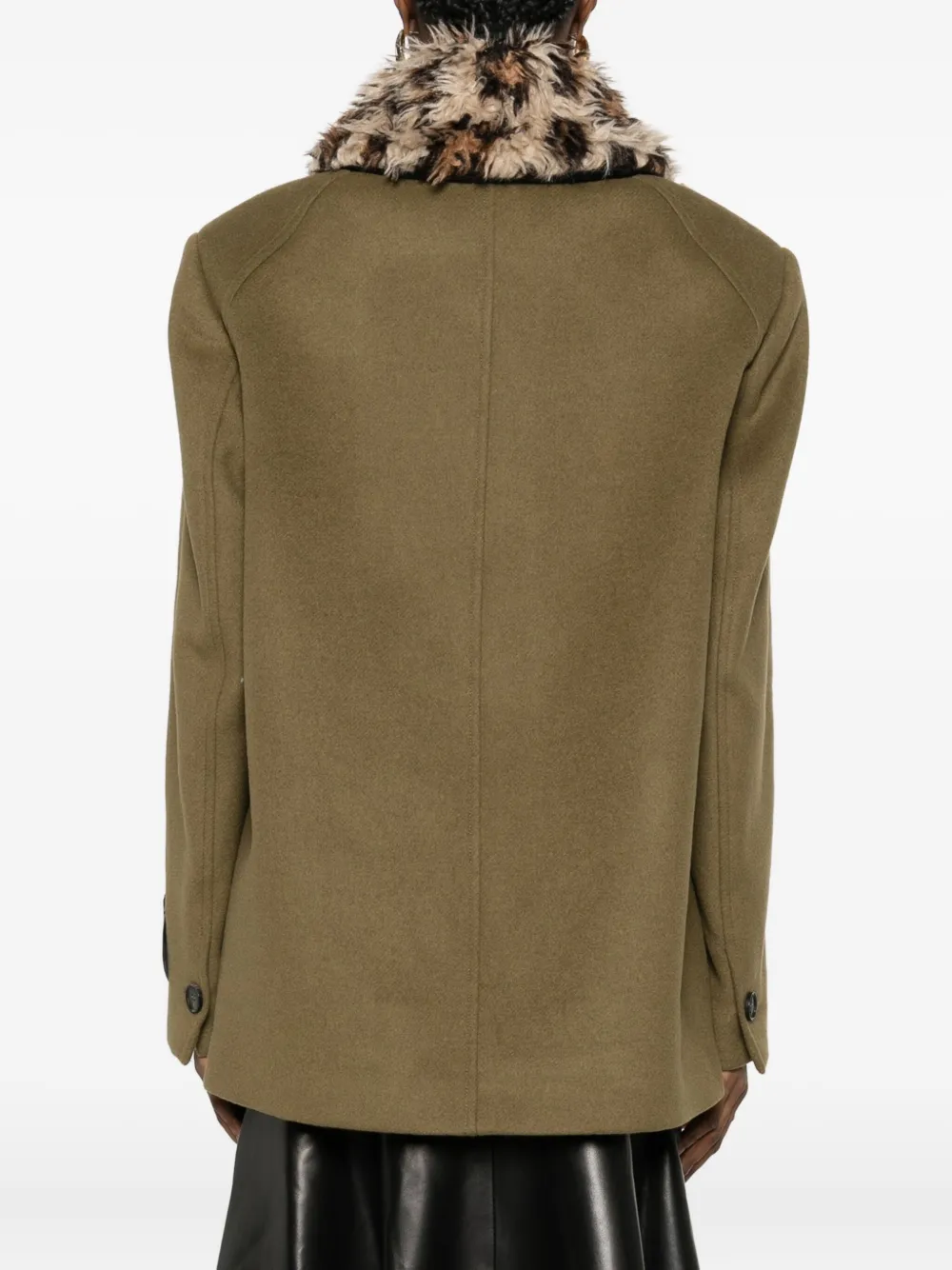 Msgm Faux-fur Collar Coat In Green
