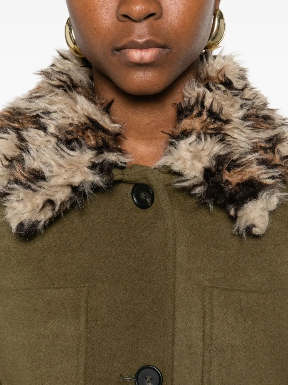 Msgm Faux-fur Collar Coat In Green