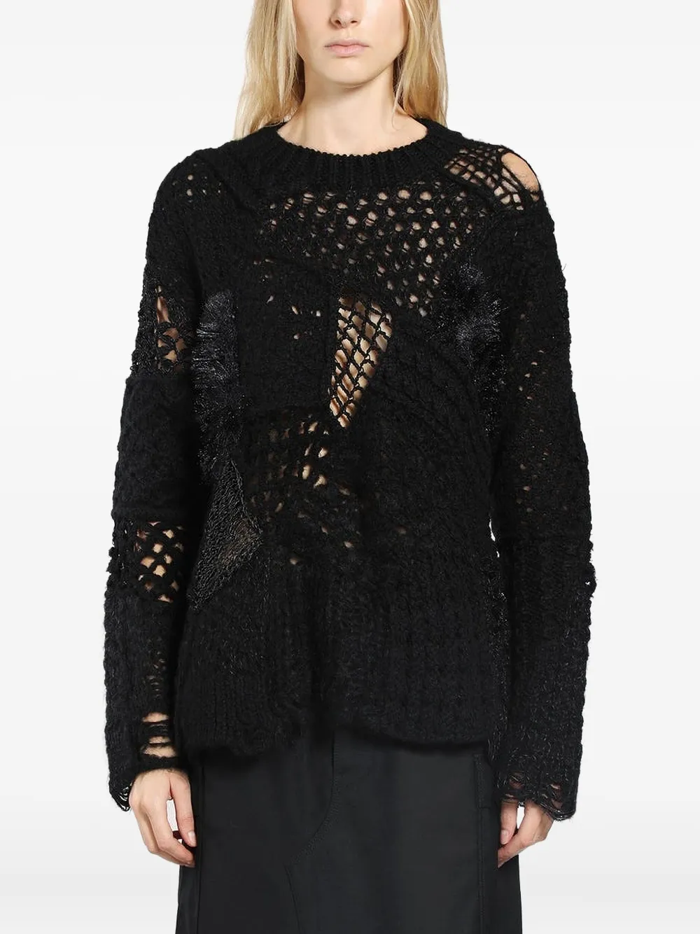 Junya Watanabe Open-knit Sweater In Black